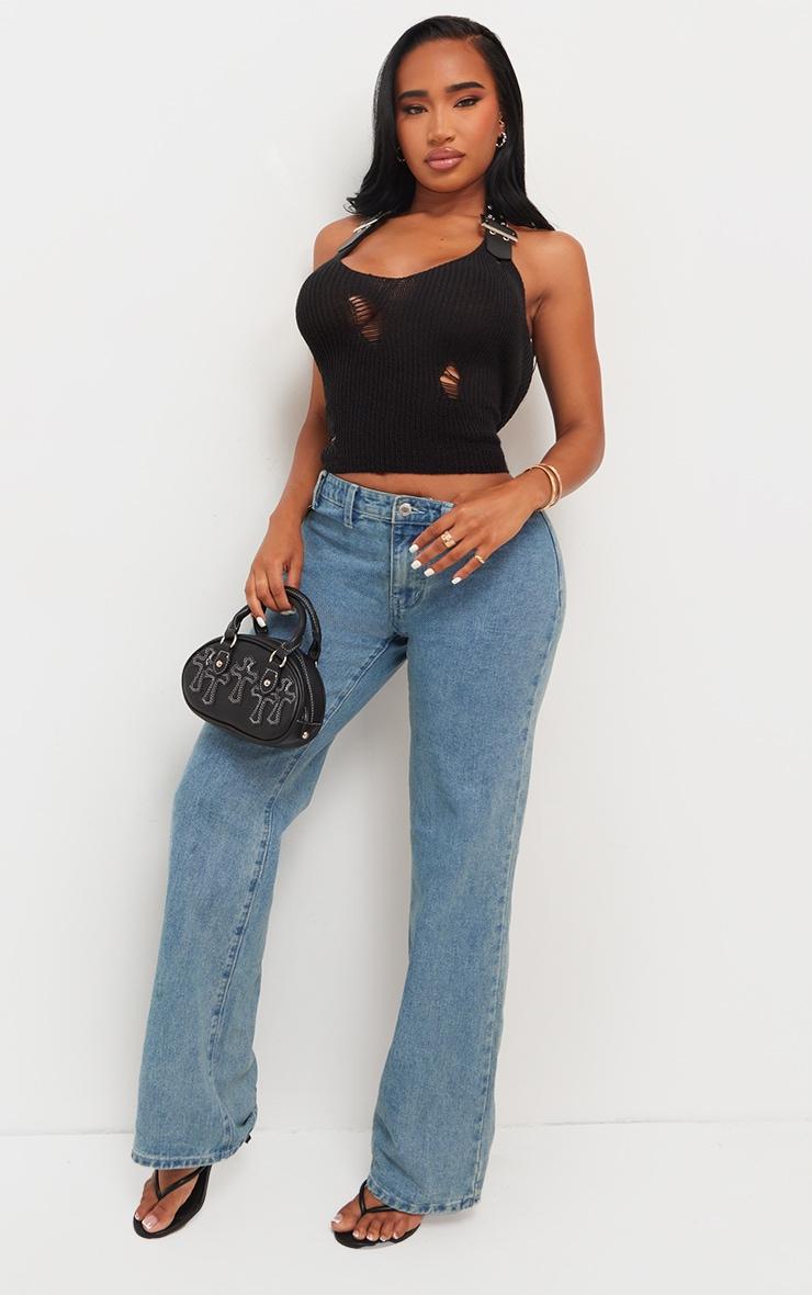 Shape Black Knit Buckle Detail Halterneck Top Product Image