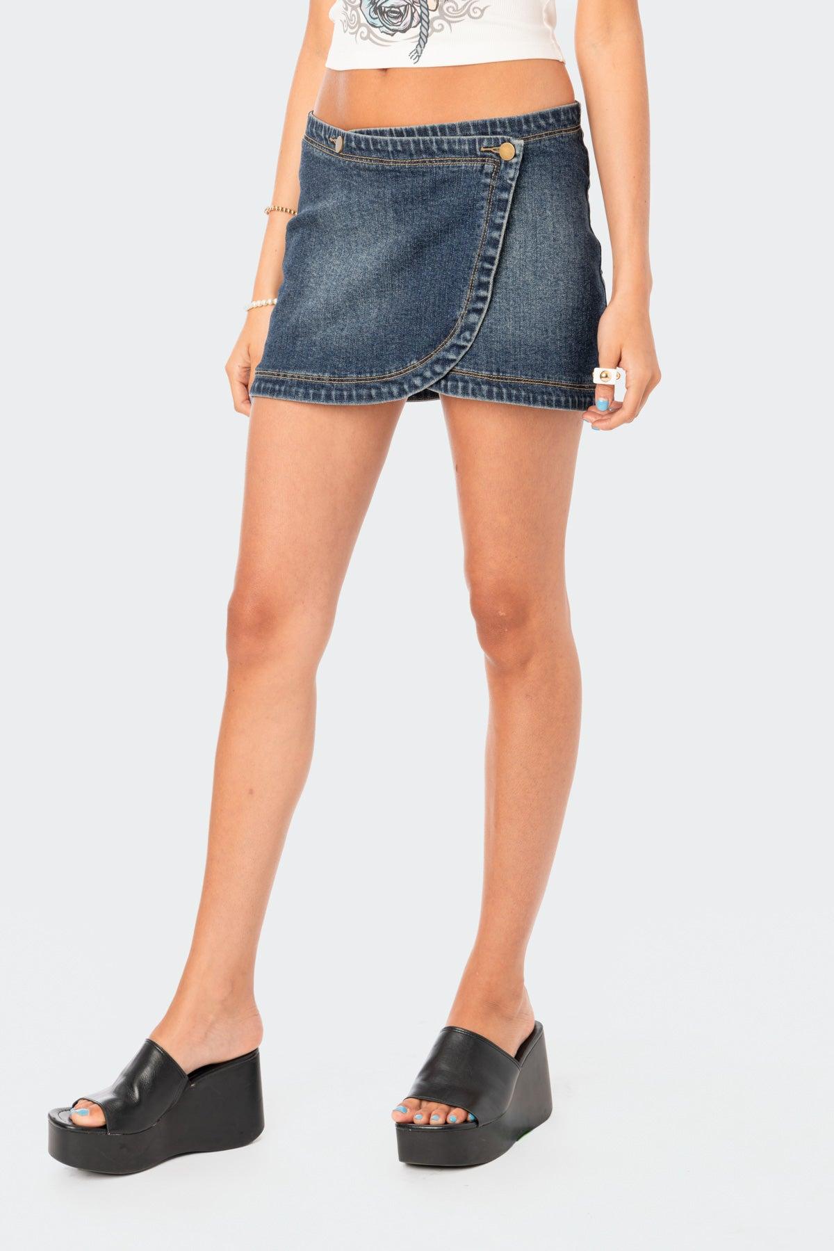 Wrap Low-Rise Denim Mini Skirt Product Image