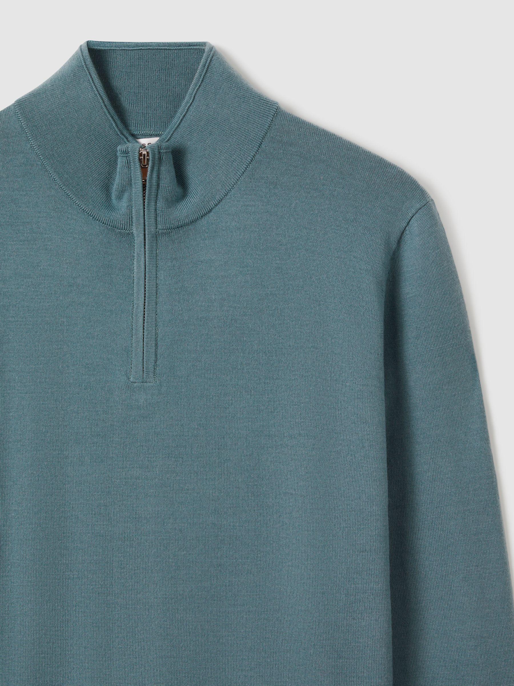 Merino Wool Half-Zip Funnel Neck Jumper in Ocean Green Product Image