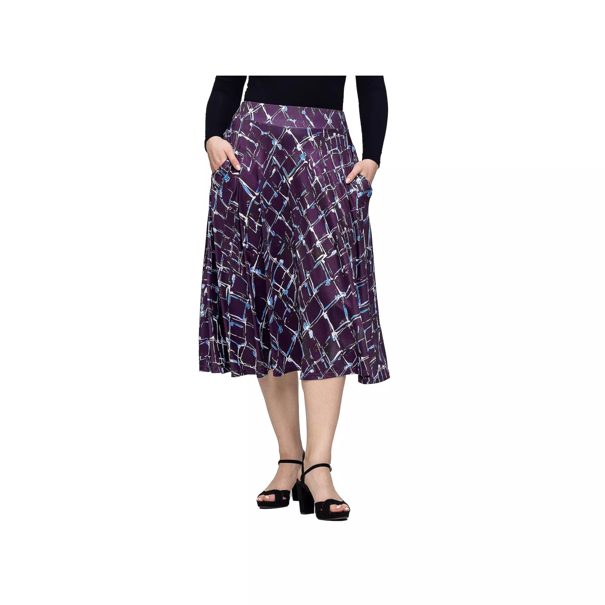 Women's 24Seven Comfort Apparel Print Elastic Waist Pocket Midi Skirt,  Product Image