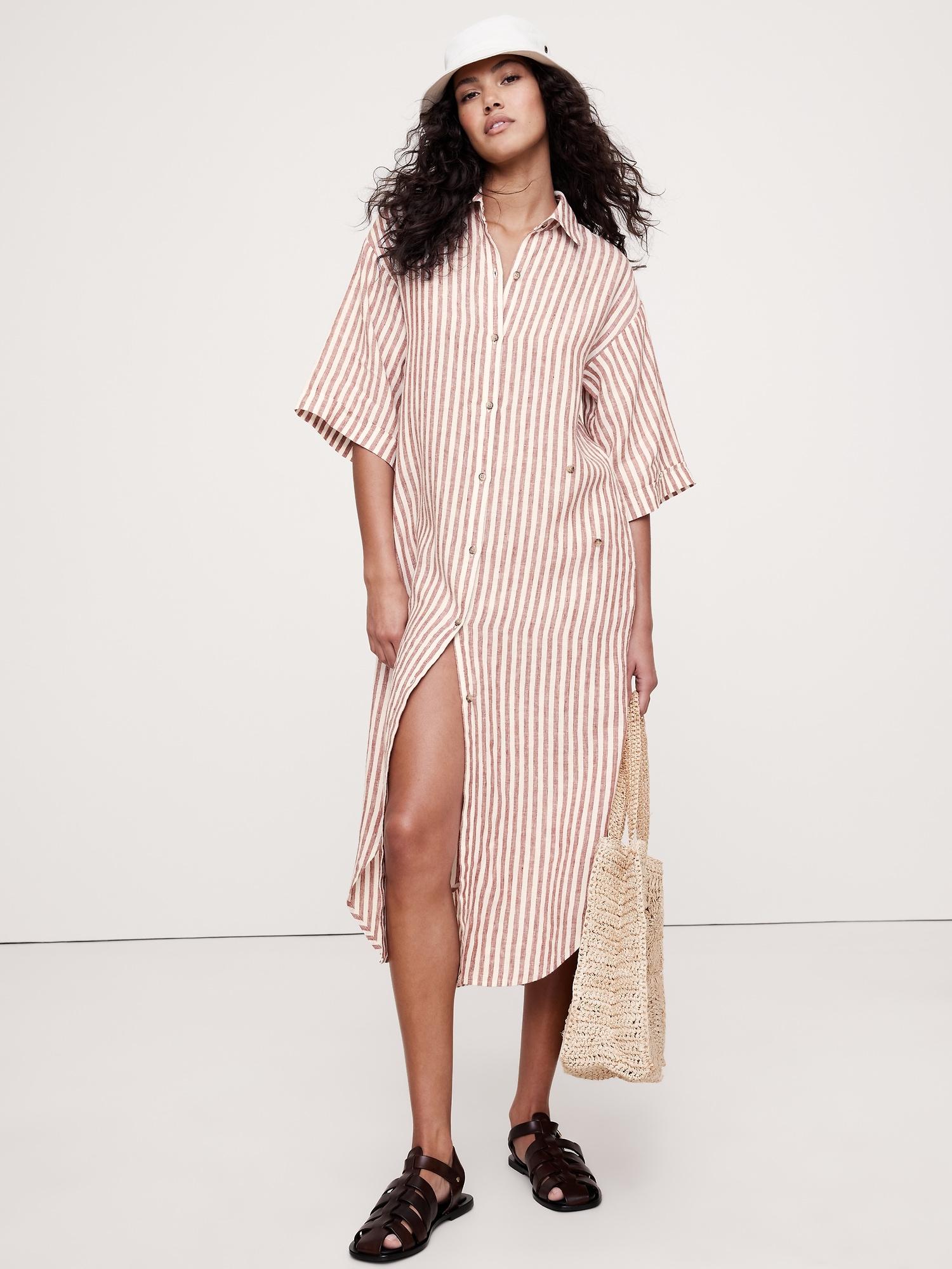 Linen Asymmetrical Shirt Dress Product Image