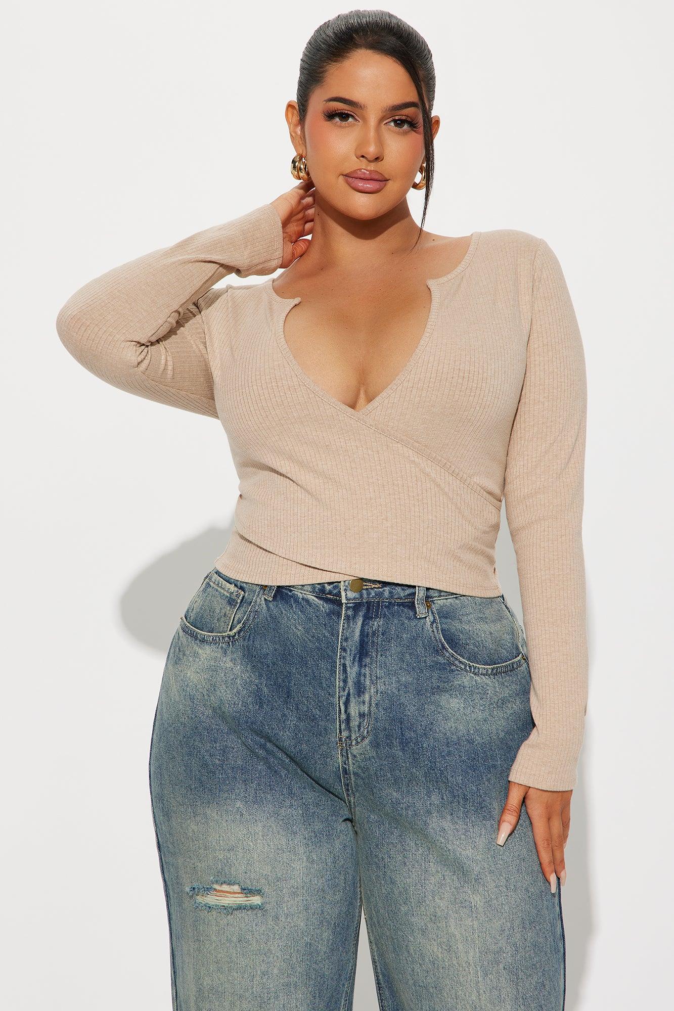 Katrina Long Sleeve Crop Top - Taupe Product Image