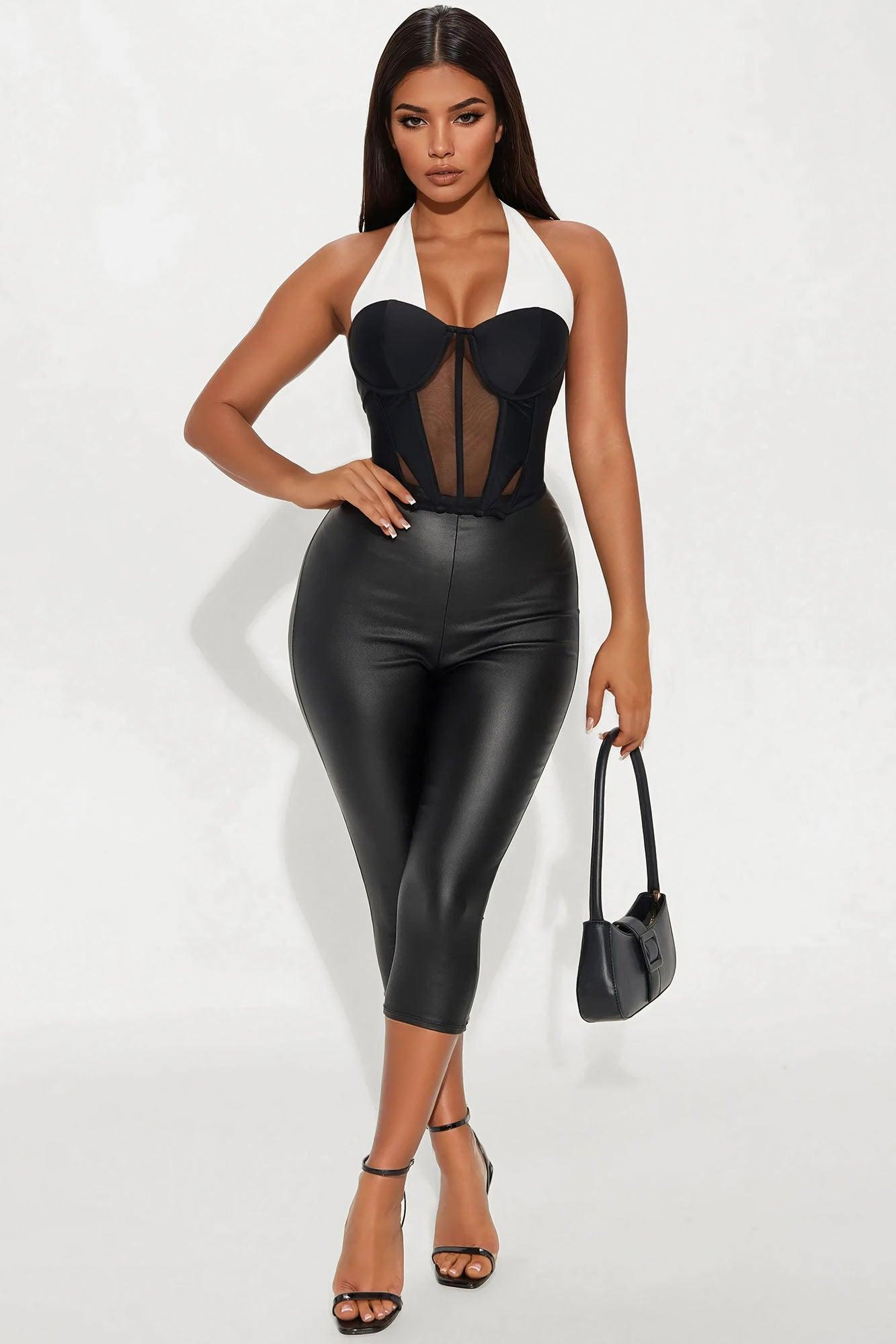 Endless Grace Corset Halter Top - Black/White Product Image