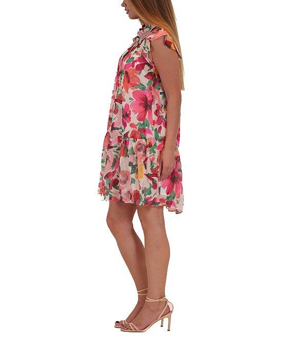 Julia Jordan Ruffle Shoulder Floral Print Chiffon Shift Dress Product Image
