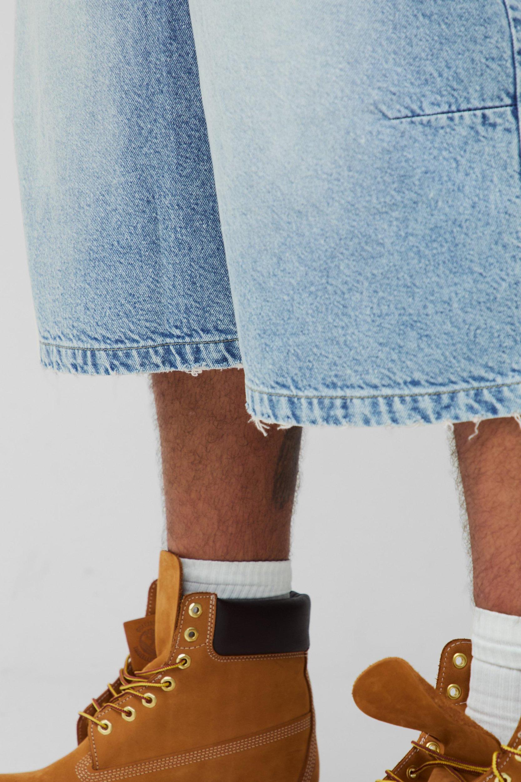 Plus Washed Distressed Hem Jorts | boohooMAN USA Product Image