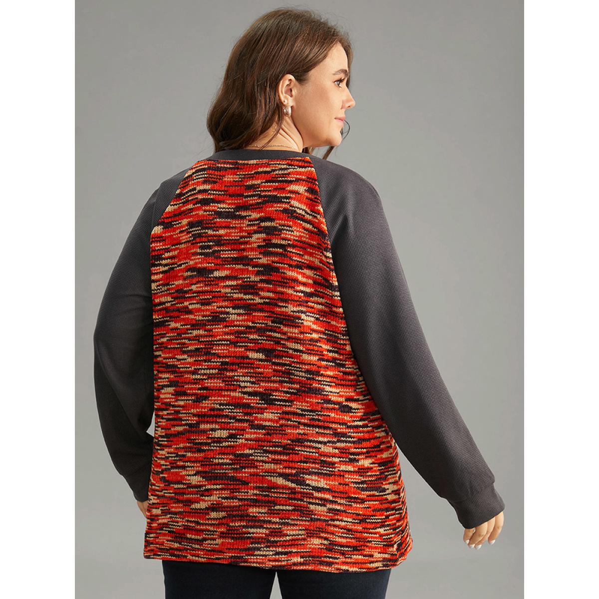 Plus Size Contrast Heather Waffle Knit Raglan Sleeve Sweatshirt Women DimGray Elegant Waffle Knit Notched collar Dailywear Sweatshirts BloomChic 14-16/1X Product Image