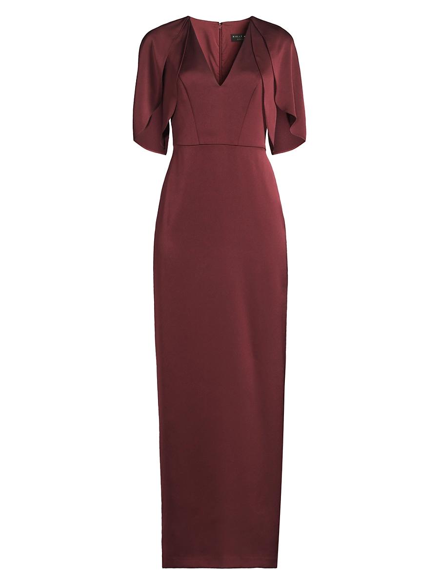 Womens Crepe-Back Satin Cape-Sleeve Column Gown Product Image