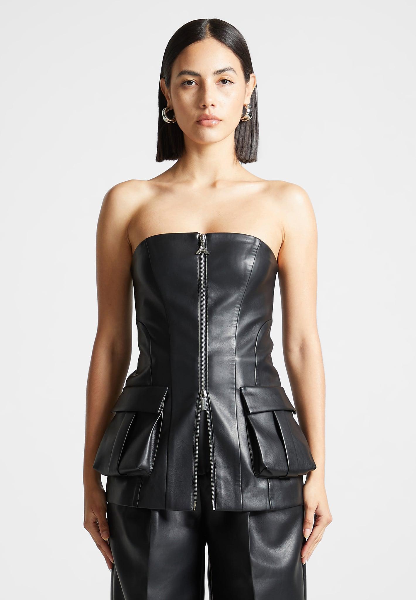 Leather Longline Bandeau Top - Black Female Product Image