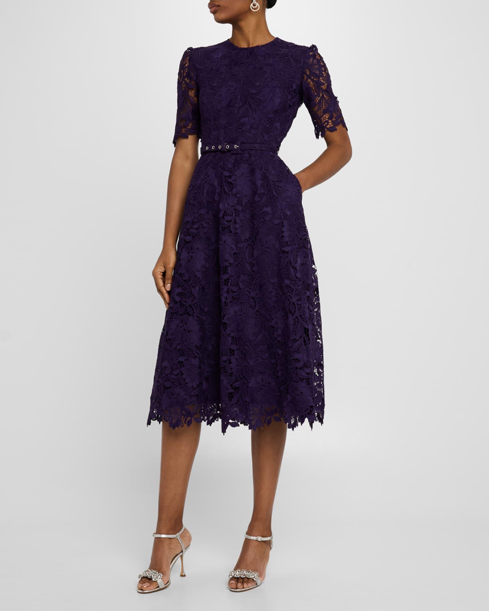 Floral Toile Lace Belted Midi Dress Product Image