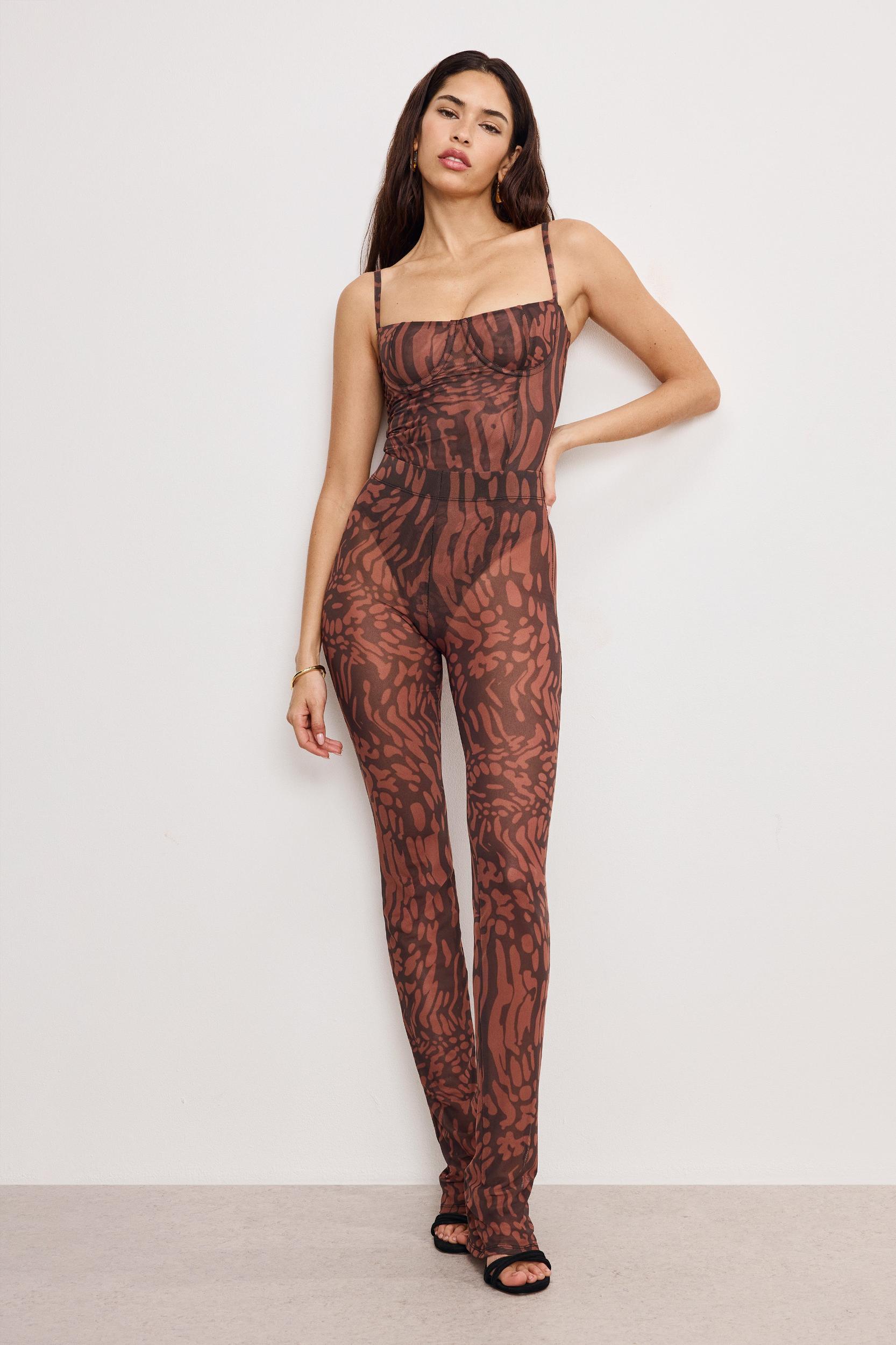 MESH BUSTIER BODYSUIT | JAVA WARPED LEOPARD001 Product Image