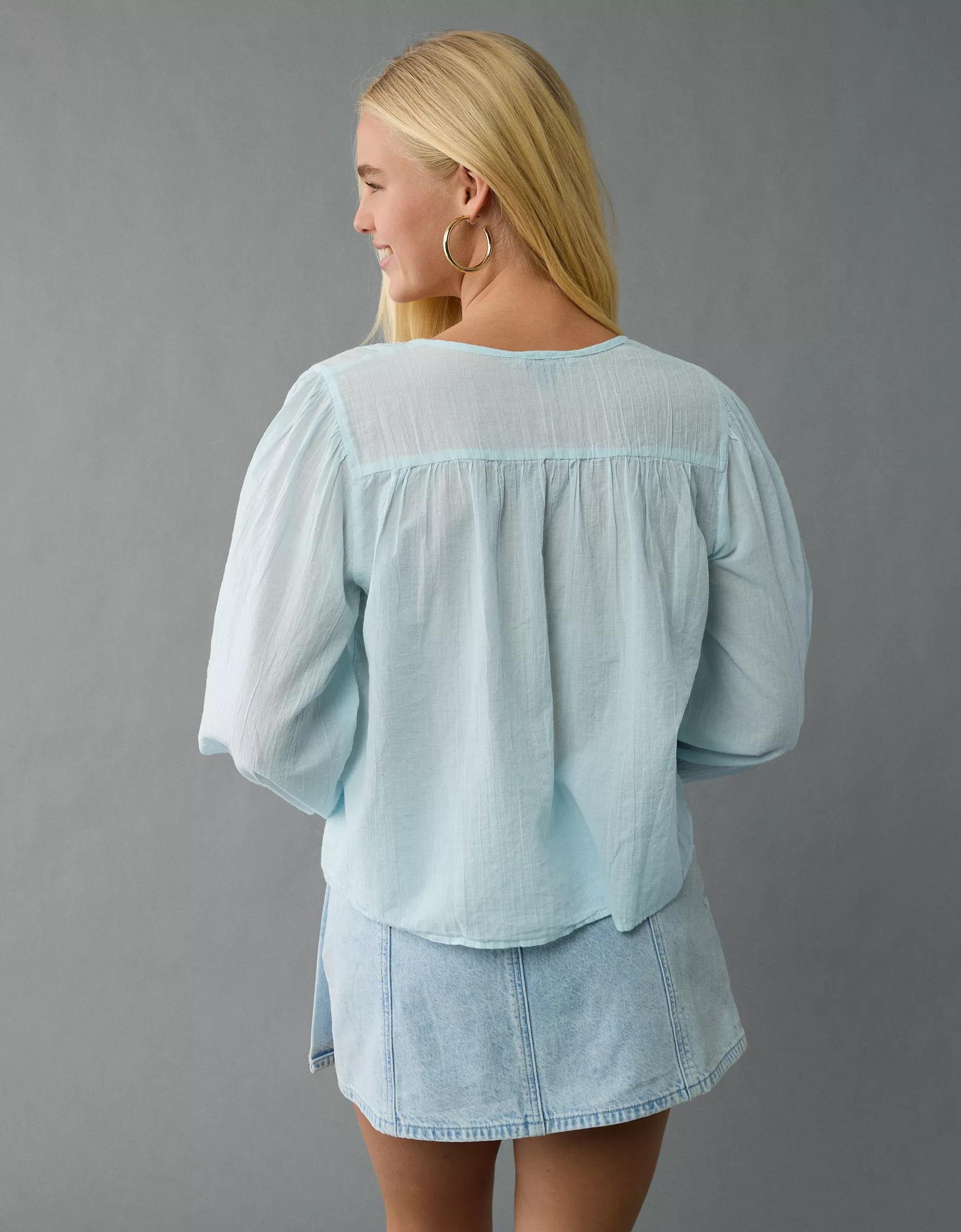 AE Long-Sleeve Breezy Boho Blouse Product Image