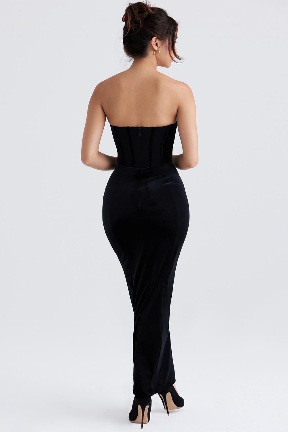 Thalia  black velvet corset maxi dress Product Image