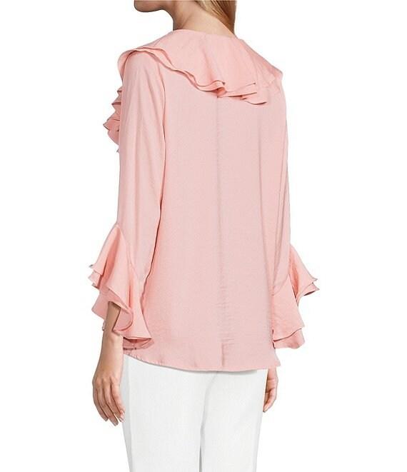 Slim Factor by Investments Corinne V-Neck 3/4 Ruffle Sleeve Blouse Product Image