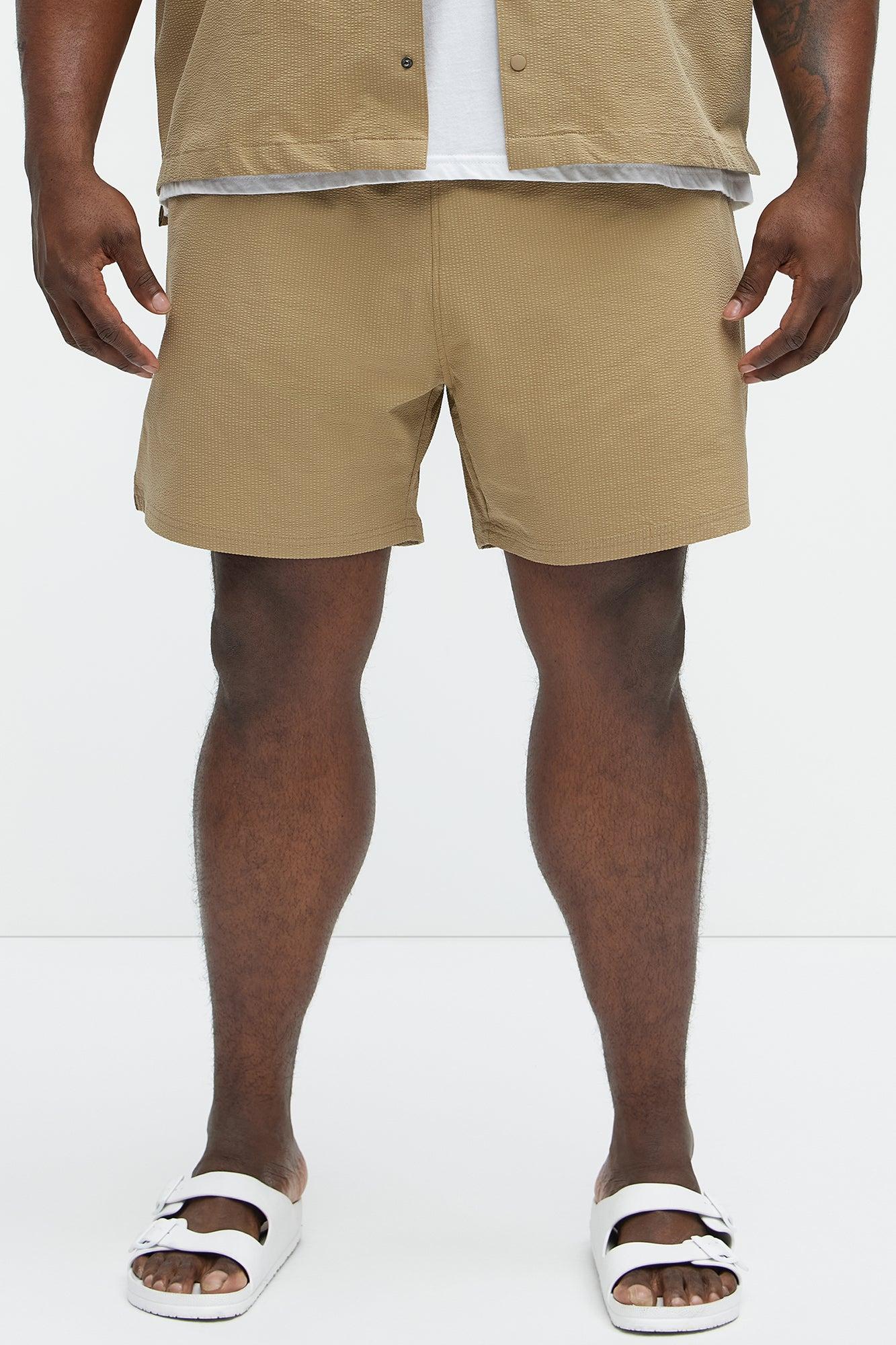 Seersucker Swim Mid Trunk - Khaki Product Image