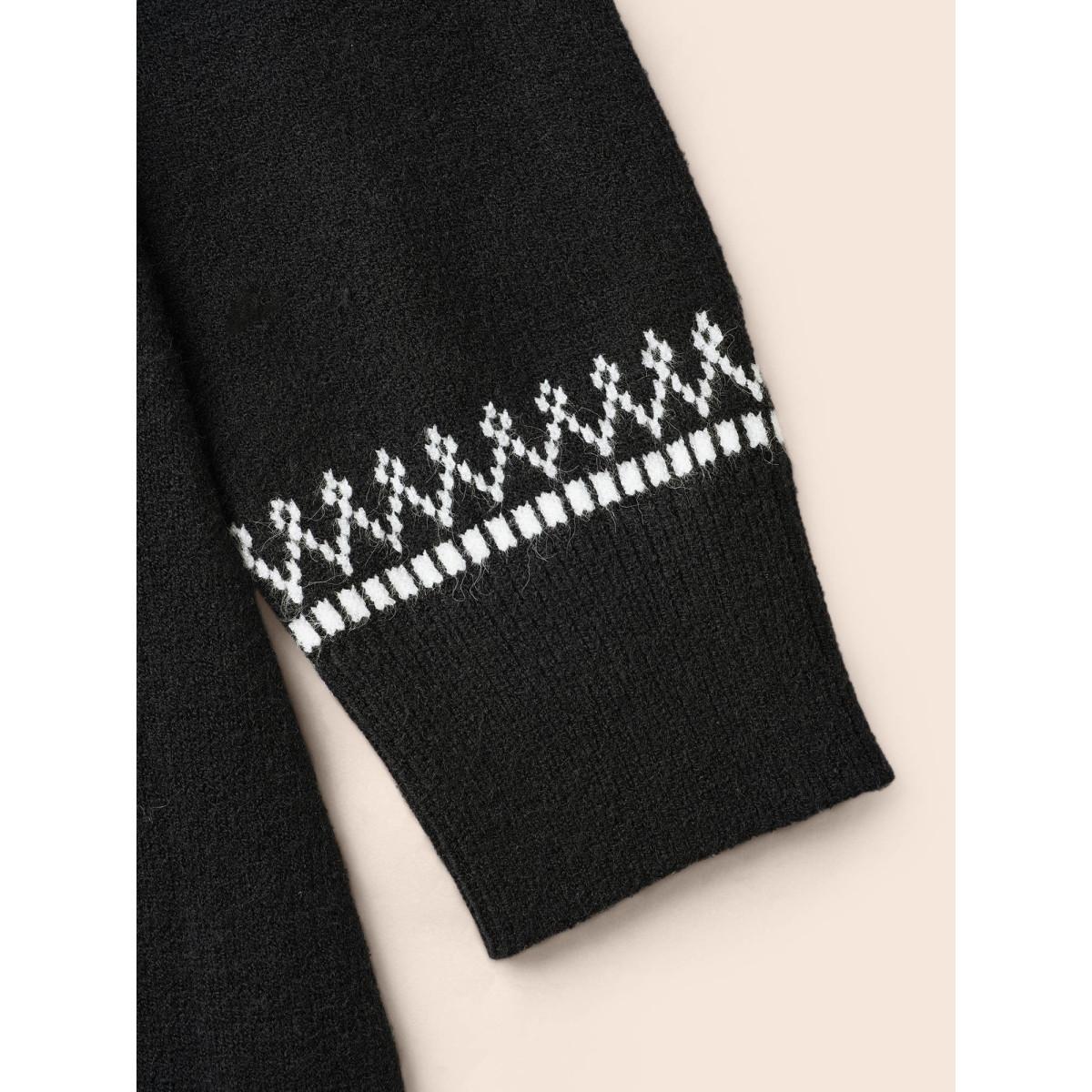 Plus Size Supersoft Essentials Geo-embroidery Fair Isle Fitted Sweater Dress Black Women Casual Loose Long Sleeve Everyday Sweater Dresses BloomChic 12/L Product Image