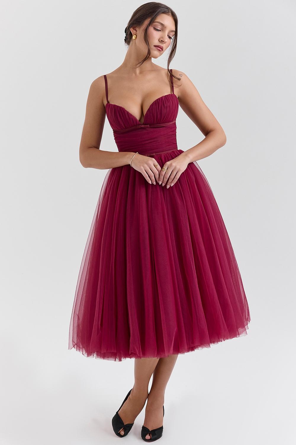 Countess  cabernet tulle midi dress - sale Product Image