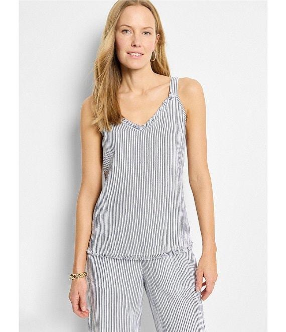 NIC + ZOE Pin Stripe Gauze V-Neck Sleeveless Coordinating Tank Product Image