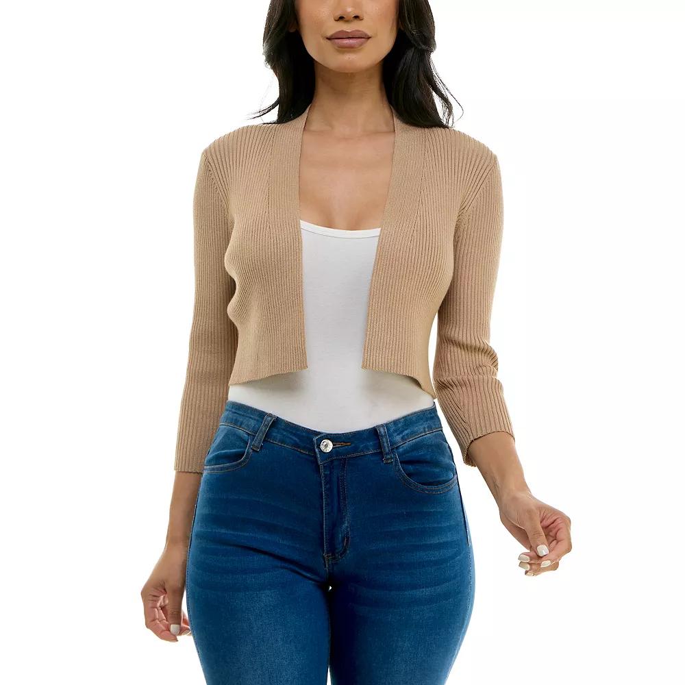 Women's Nina Leonard Three-Quarter Sleeve Ribbed Edge Bolero,  Product Image