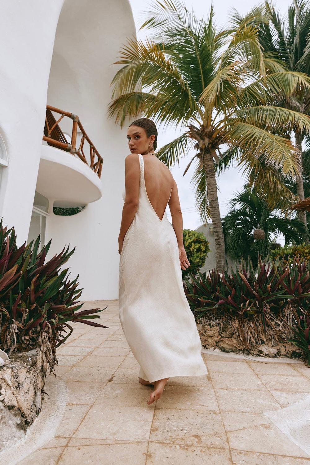 Art Of Bloom Linen Bias Cut Maxi Dress Cream Product Image