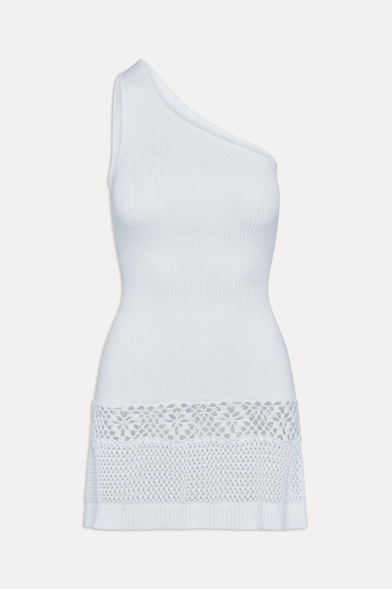 Serenade One Shoulder Crochet Dress - White Product Image