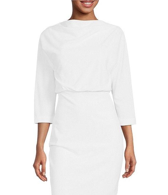 Belle by Badgley Mischka Draped Boat Neck 3/4 Sleeve Blouson Dress Product Image