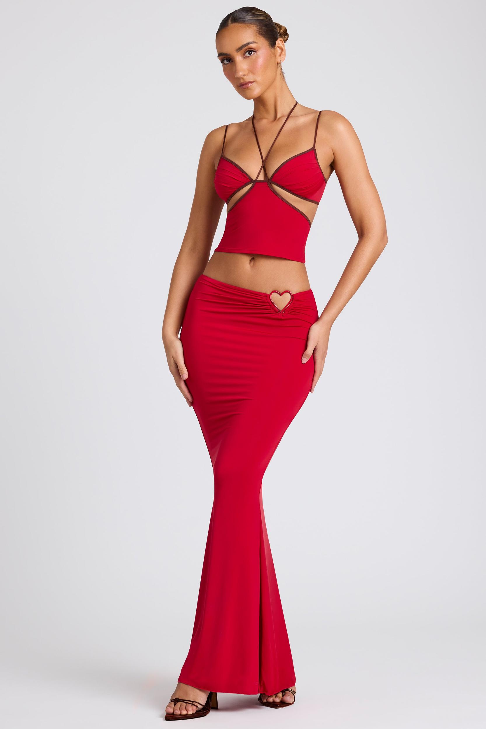 Mid Rise Maxi Skirt in Fire Red Product Image