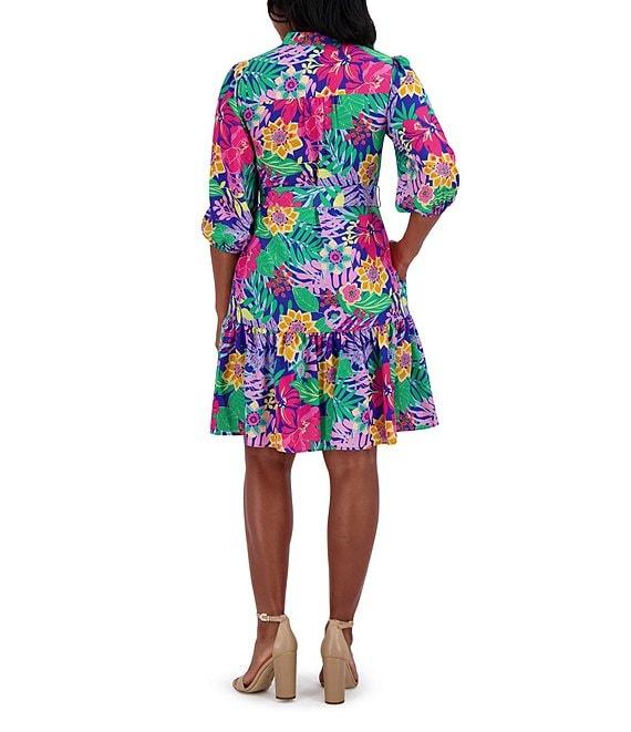 Jessica Howard V Neck 3/4 Balloon Sleeve Tie Sash Sheath Dress Product Image