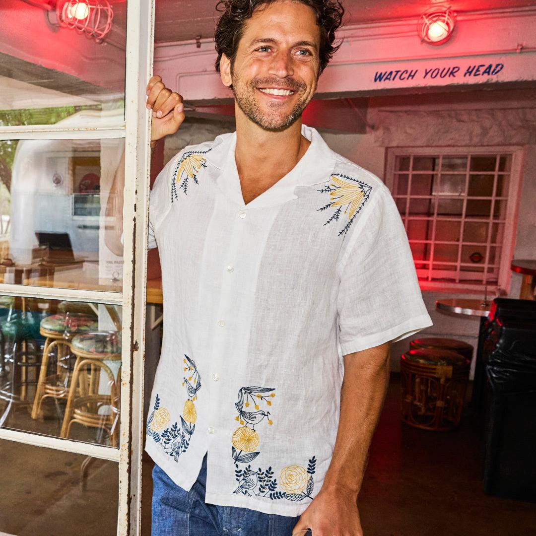 Bird Embroidery Camp Shirt - White Product Image