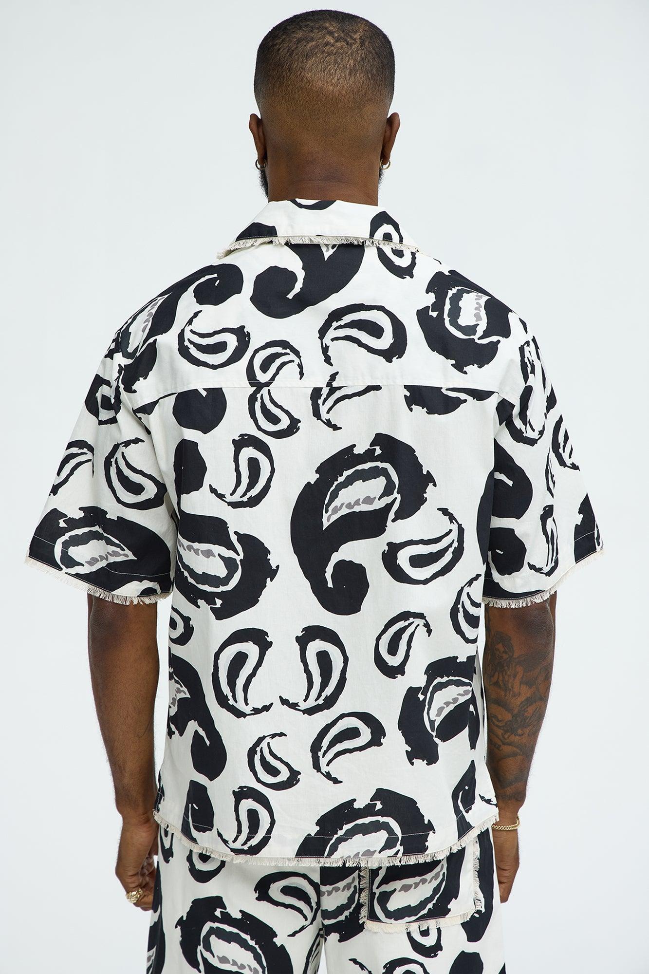 Paisley Print Frayed Shirt - White/combo Product Image