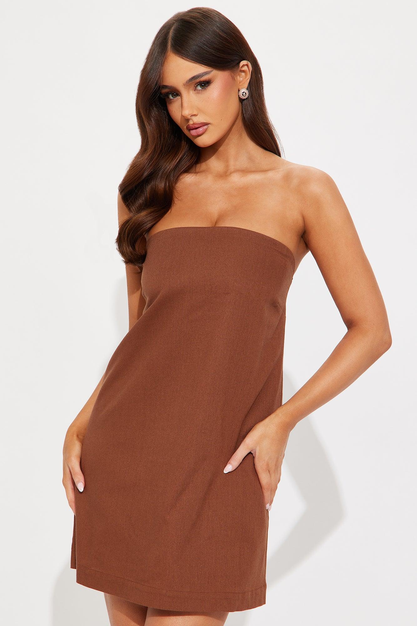 Tanya Linen Mini Dress - Chocolate Female Product Image