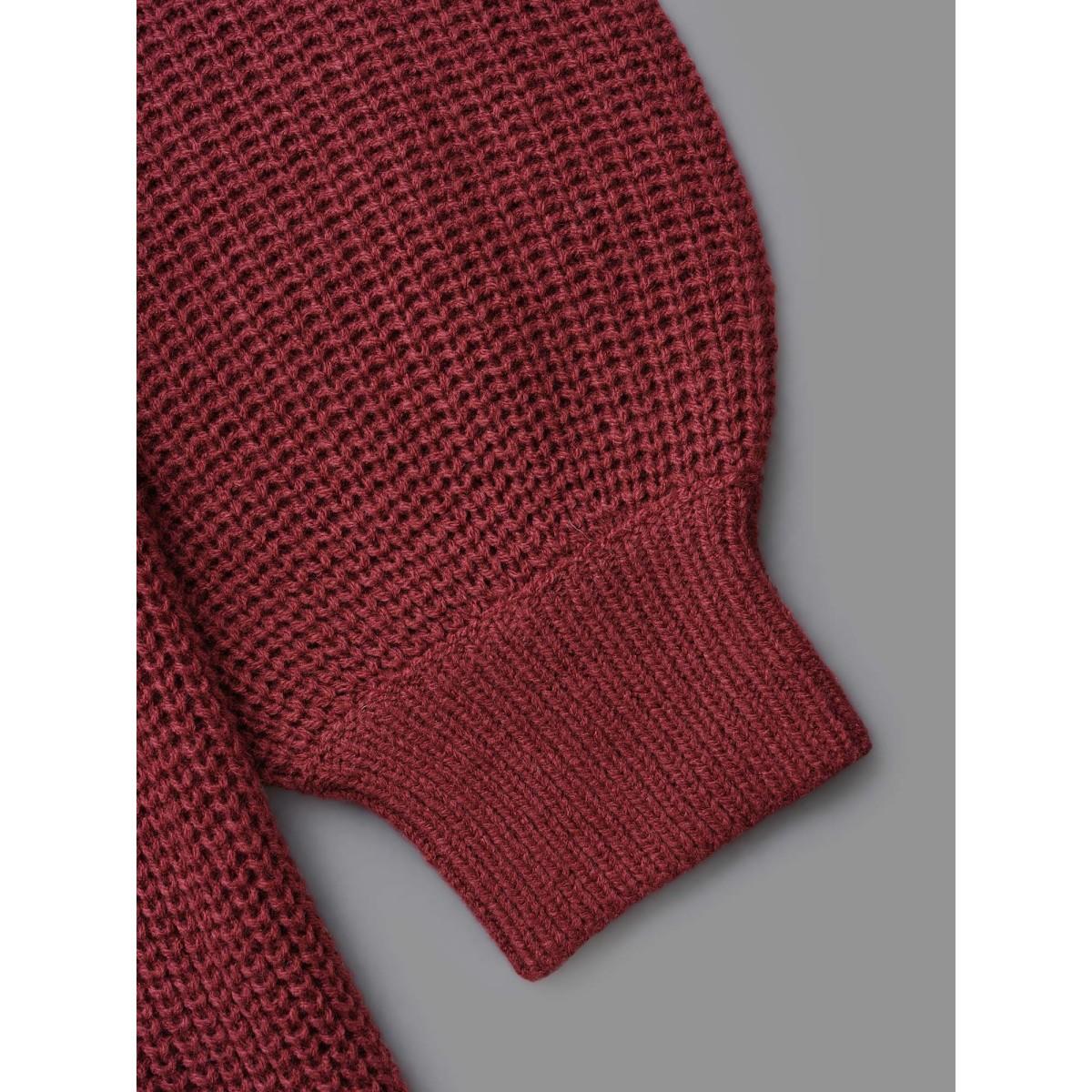 Plus Size V Neck Texture Cable Knit Pullover Burgundy Women Timeless Bodycon Long Sleeve V-neck Elegant Pullovers BloomChic 18-20/2X Product Image
