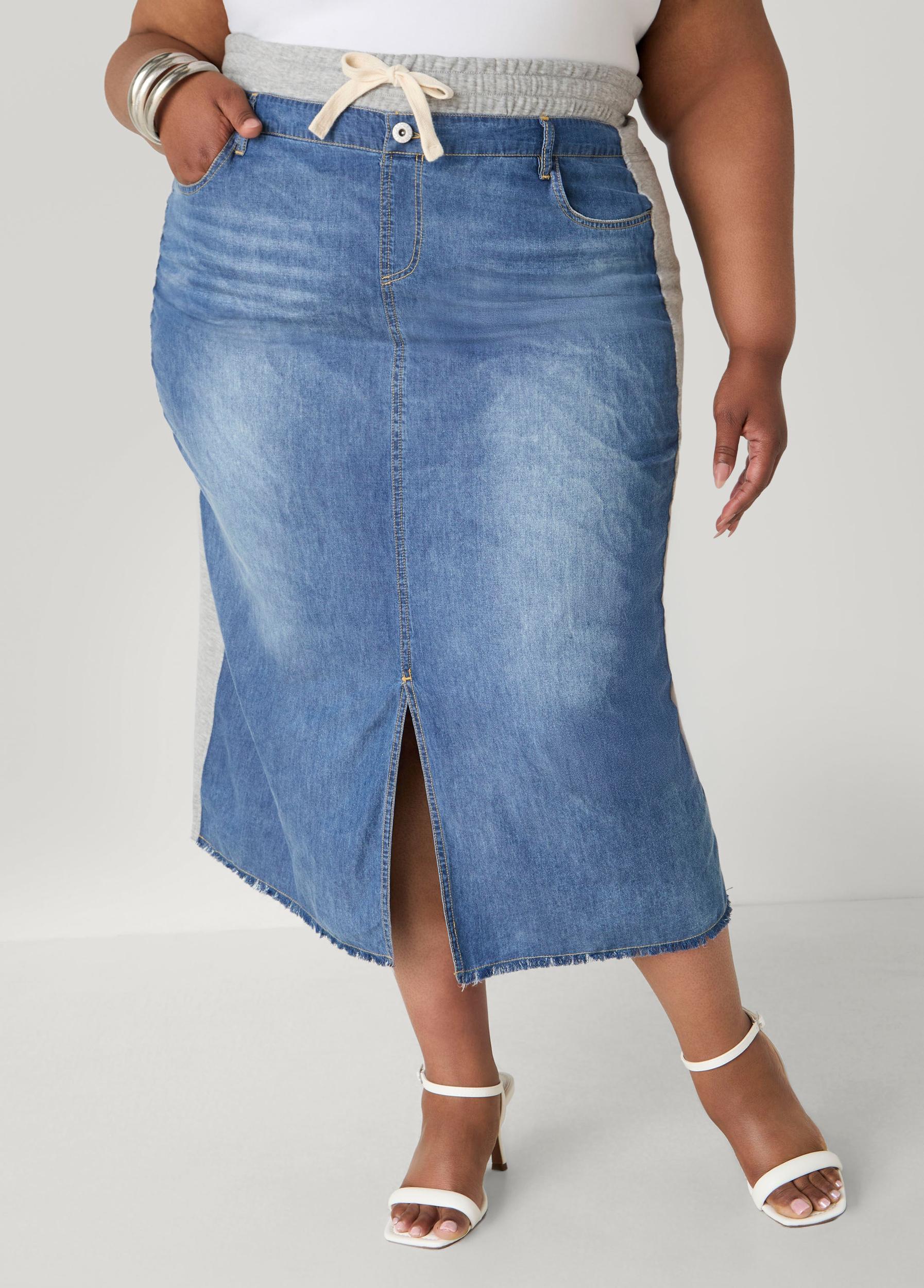 Denim And French Terry Maxi Skirt Product Image