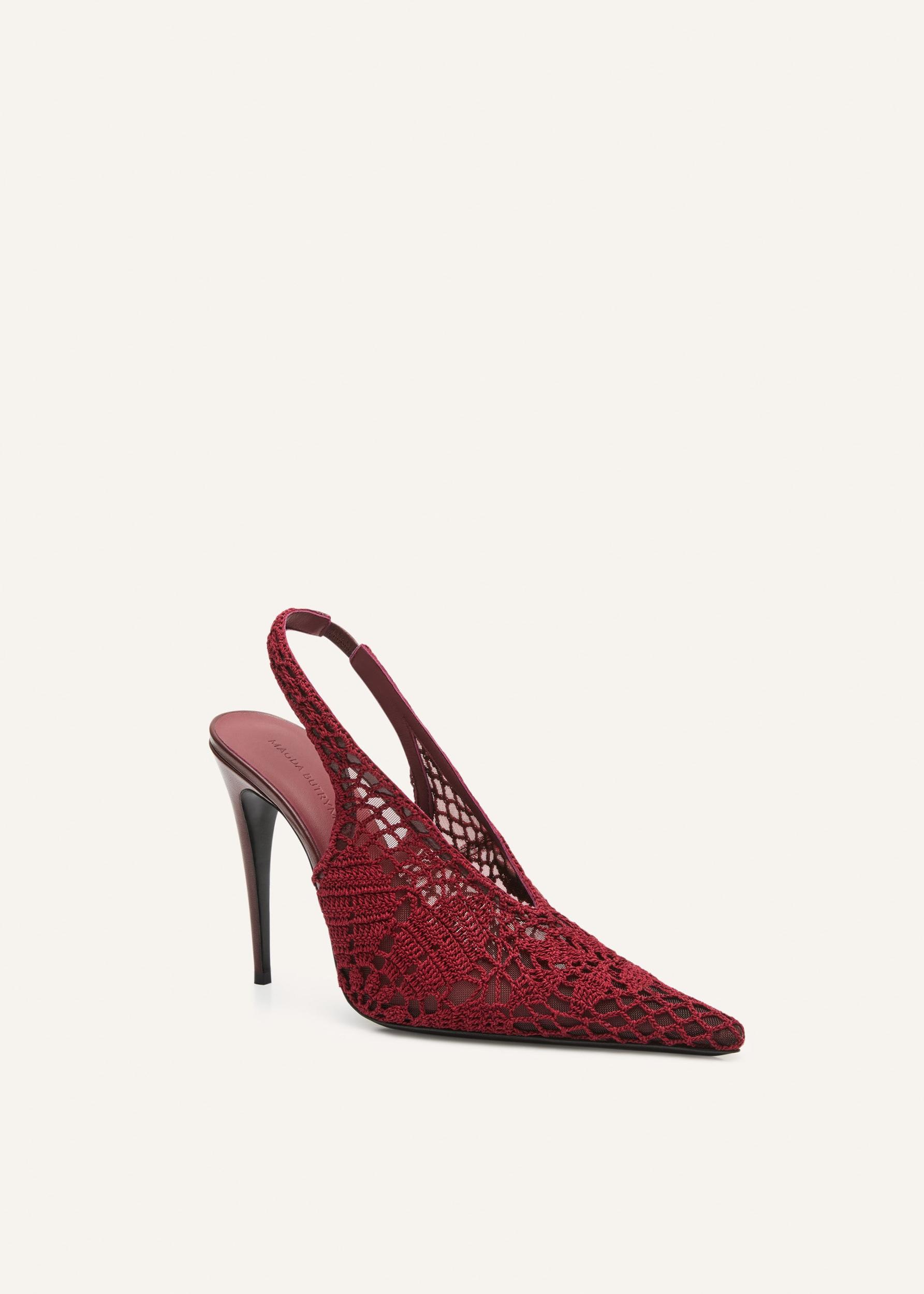 Slingback crochet heels in burgundy Product Image