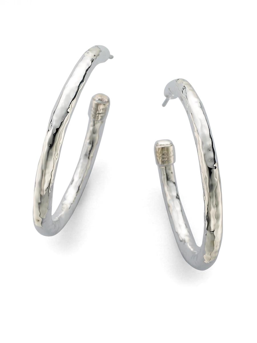 Womens Classico Medium Sterling Silver Hammered Hoop Earrings Product Image