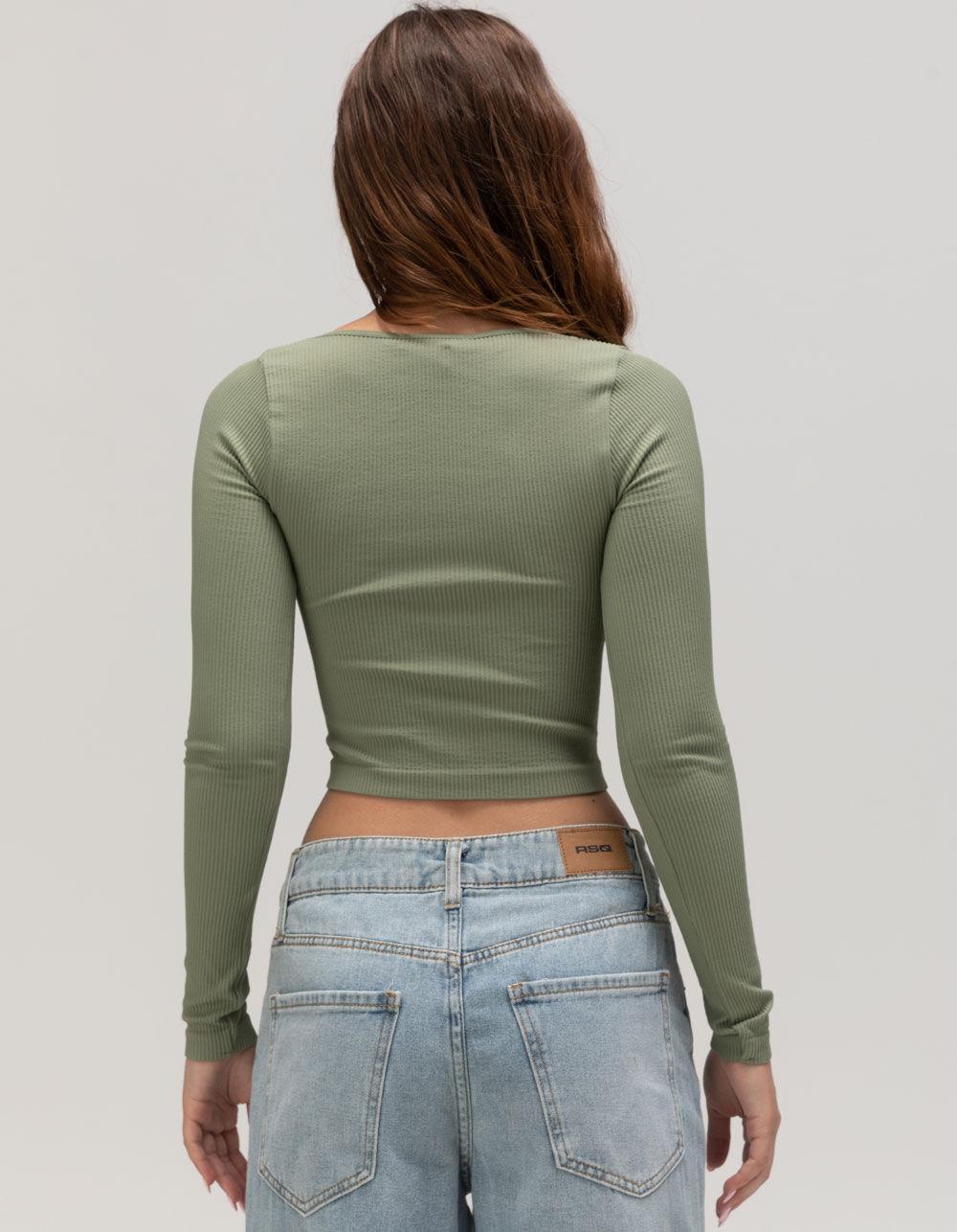 RSQ Womens Seamless Square Neck Long Sleeve Top - OLIVE Product Image
