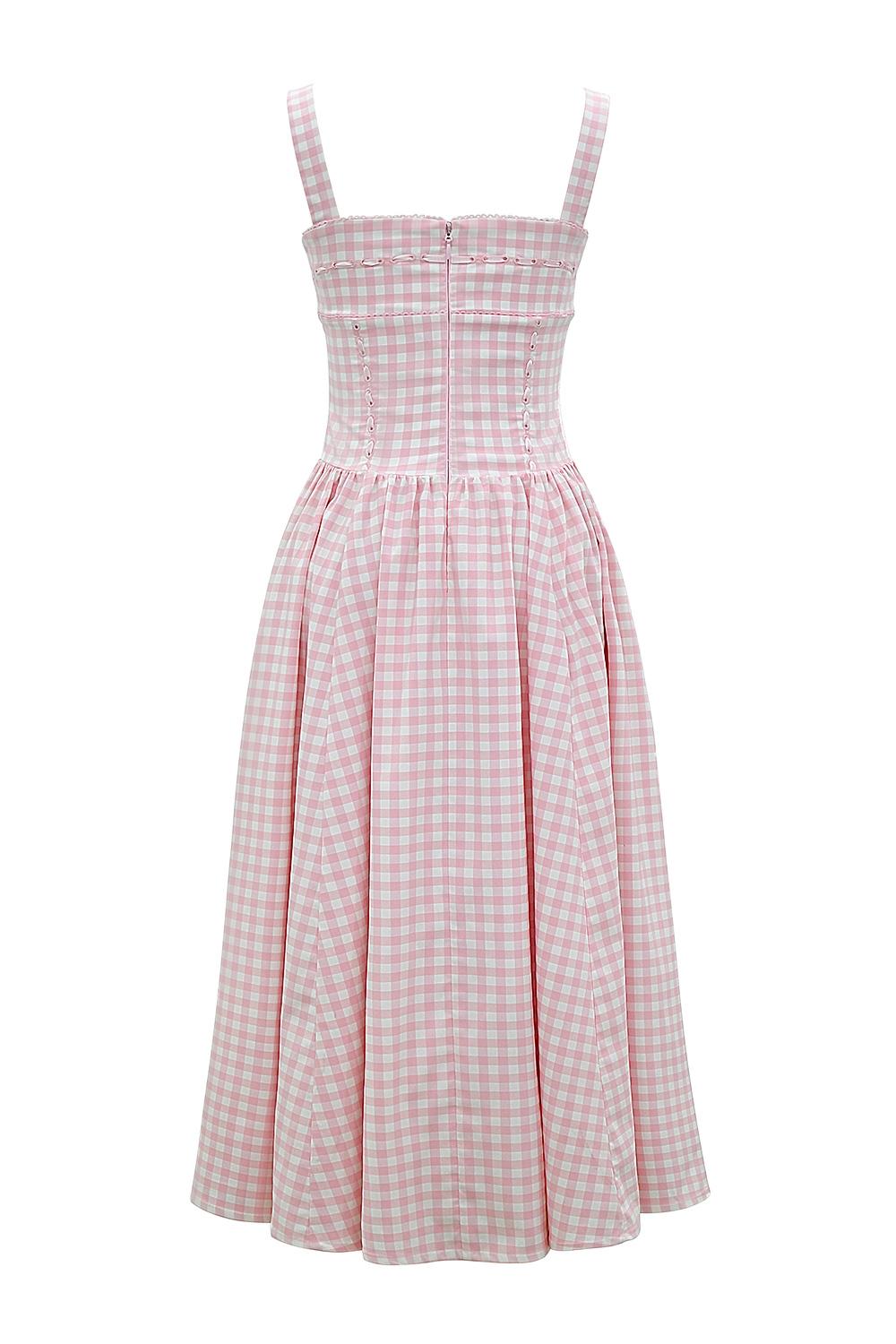 Vivien  strawberry shortcake gingham midi sundress Product Image