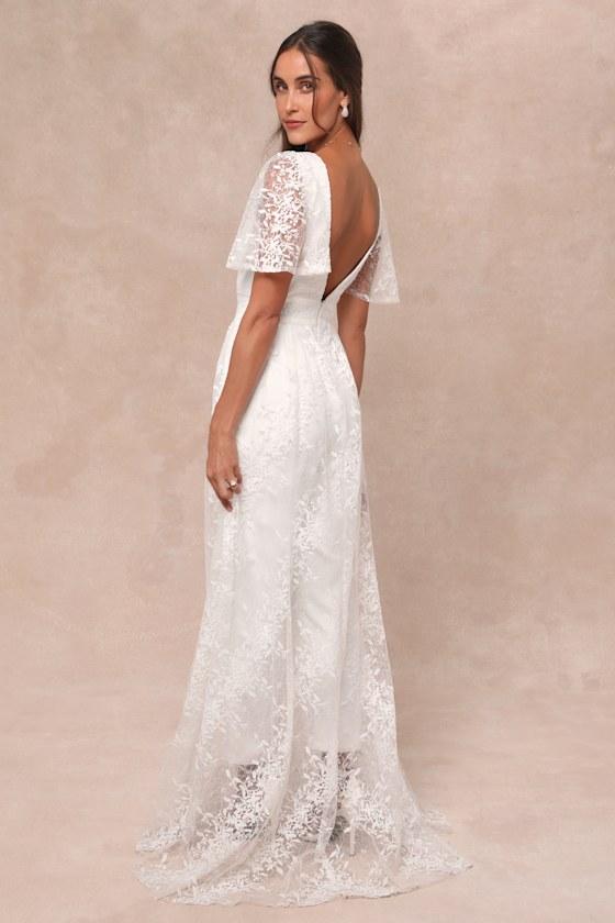 Immaculate Love White Mesh Embroidered Cape Jumpsuit Product Image