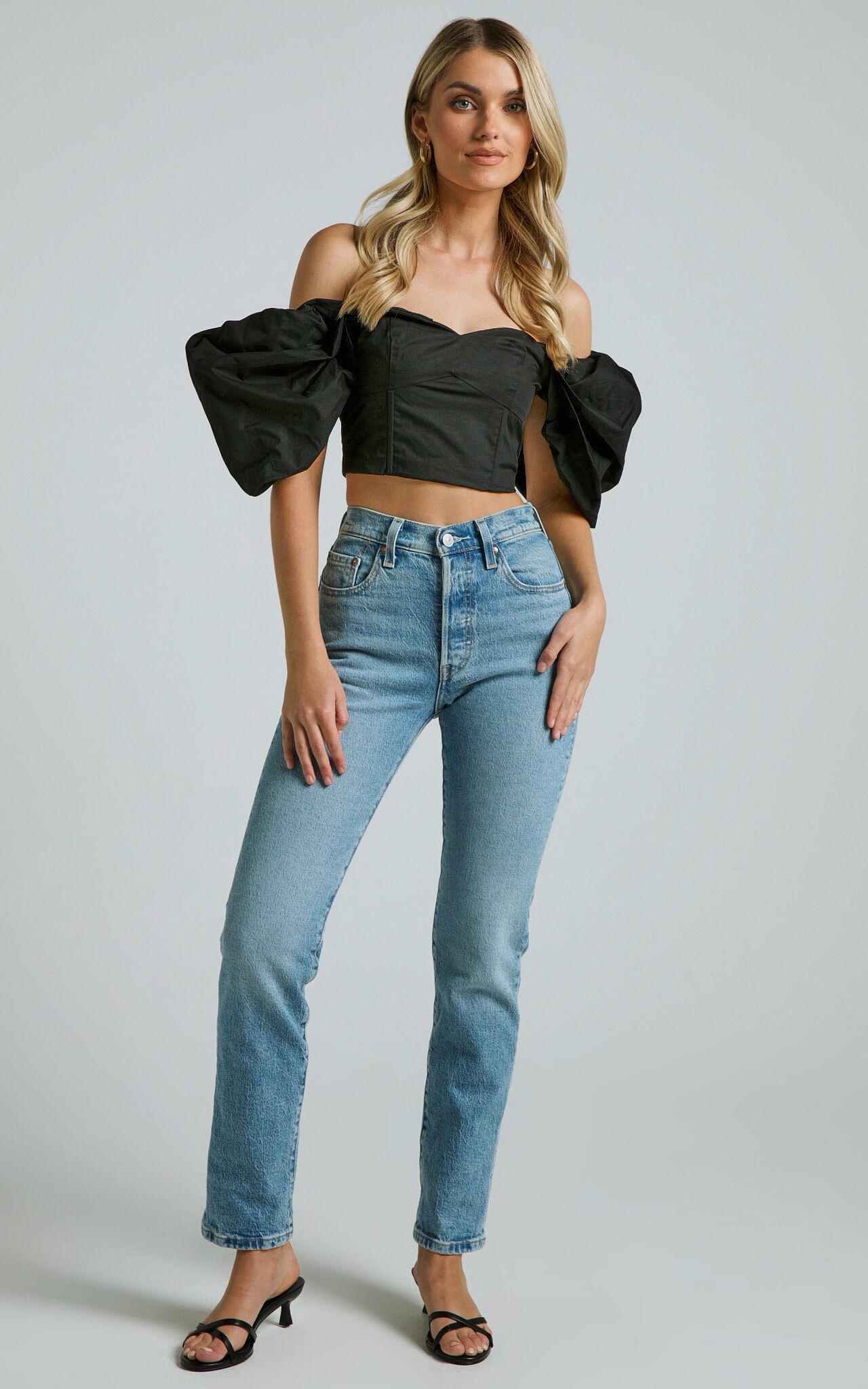 Shona Top - Off Shoulder Sweetheart Neck Puff Sleeve in Black Product Image