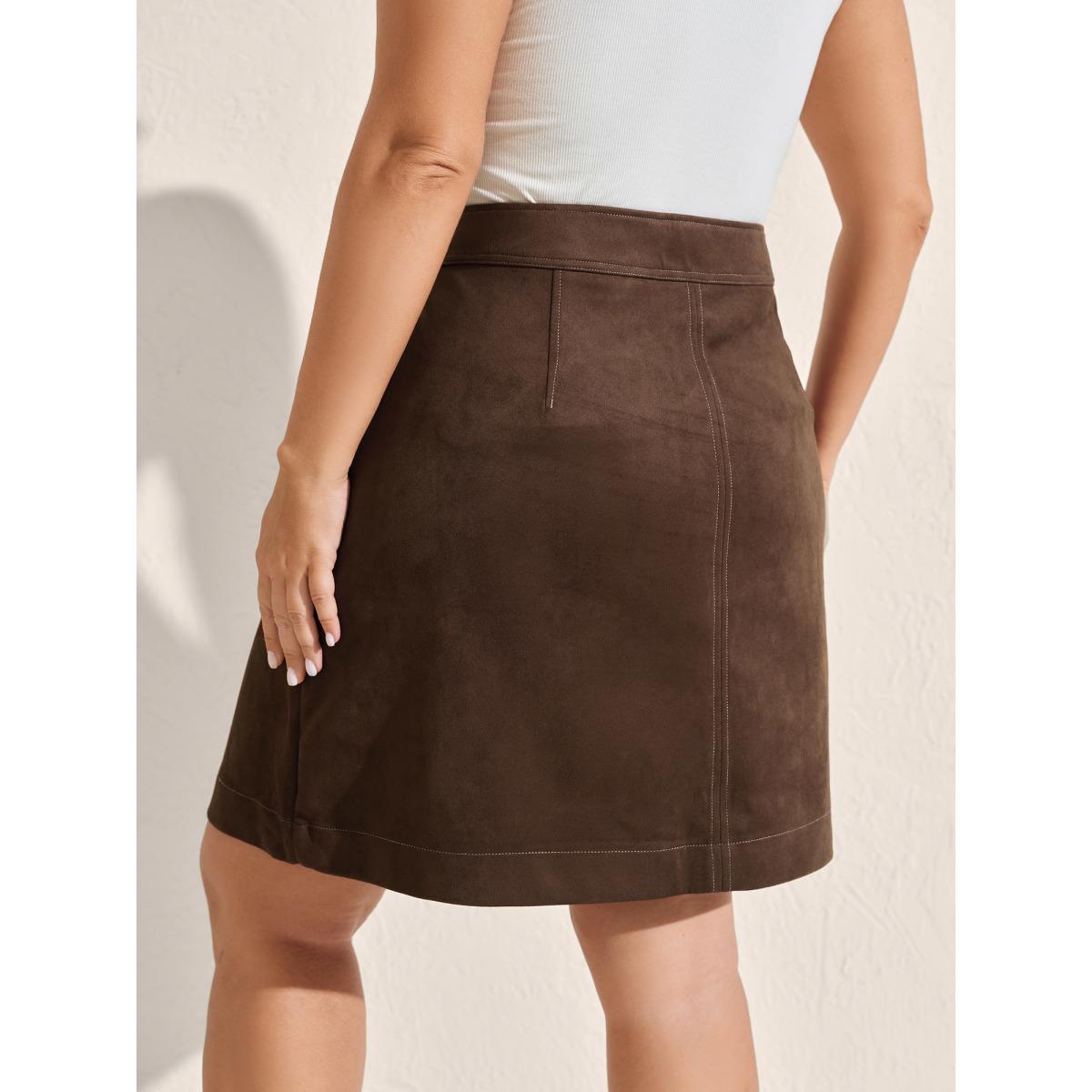 Plus Size Suede A-Line Pockets Mini Skirt Women Denimorange Timeless No stretch Elegant Skirts BloomChic 30/6X Product Image