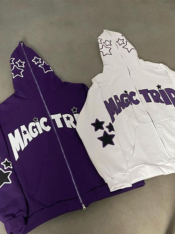 Letter Star Print Contrast Color Oversized Hoodie Product Image