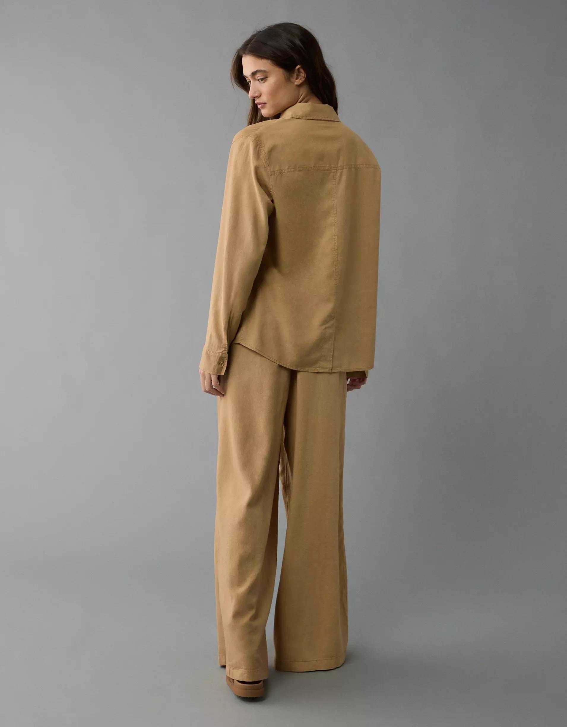 AE Weekend Vibes Linen-Blend Long-Sleeve Button-Up Shirt Product Image