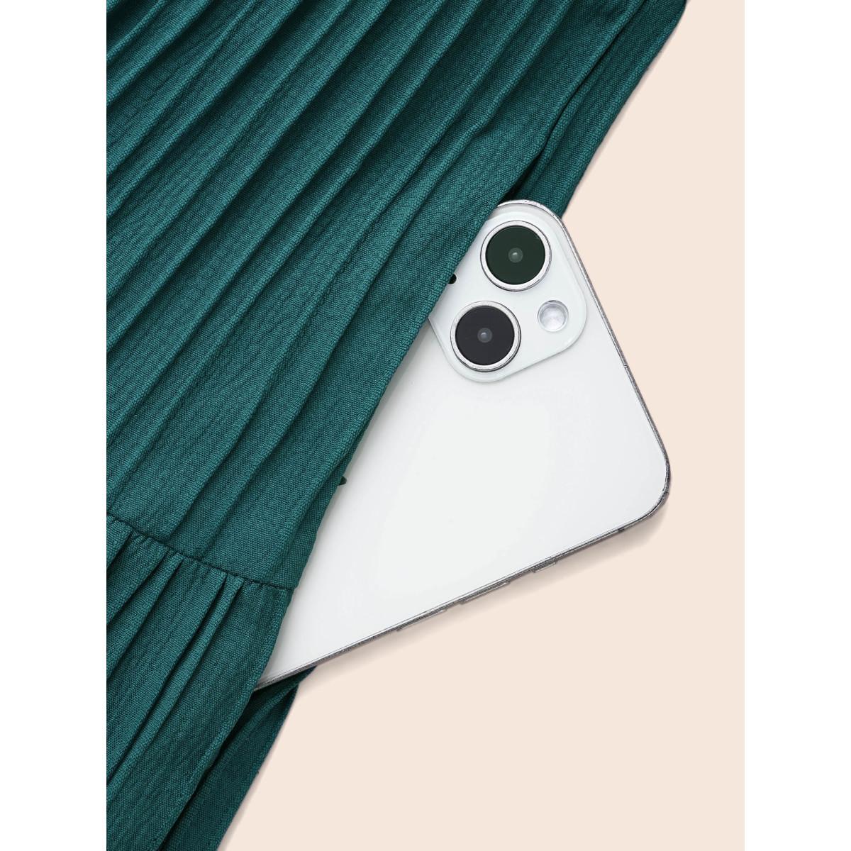 Plus Size Cyan Textured Keyhole Pocket Lantern Sleeve Blouse Women Elegant Long Sleeve Flat collar Everyday Blouses BloomChic 14-16/1X Product Image