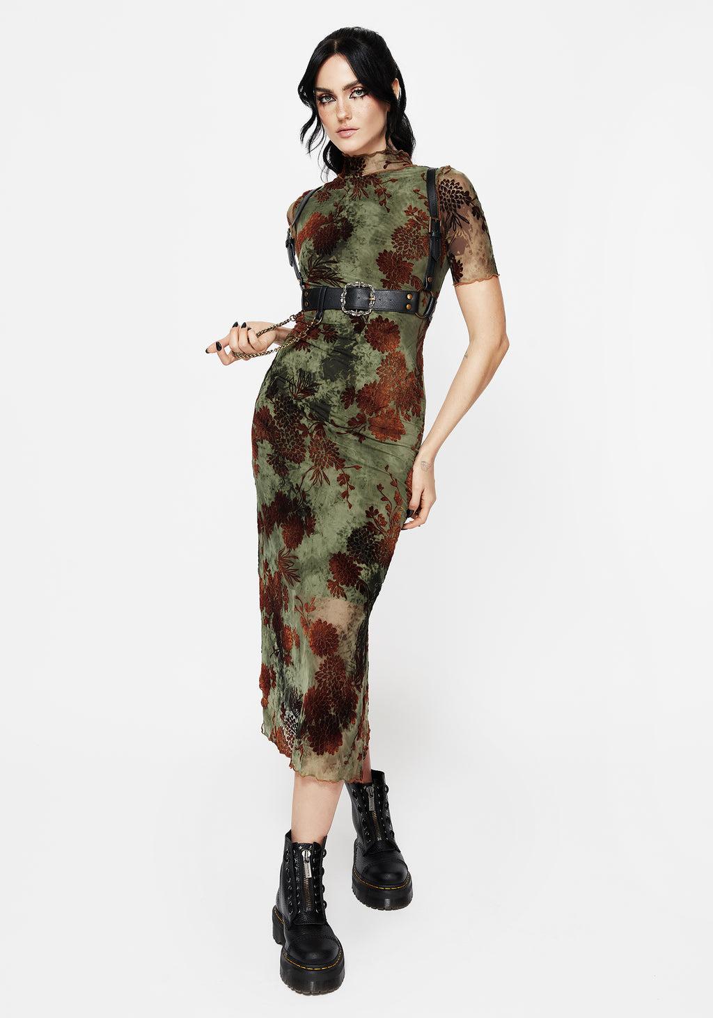 Rosaleigh Flock Velour Mesh Short Sleeved Midaxi Dress Product Image