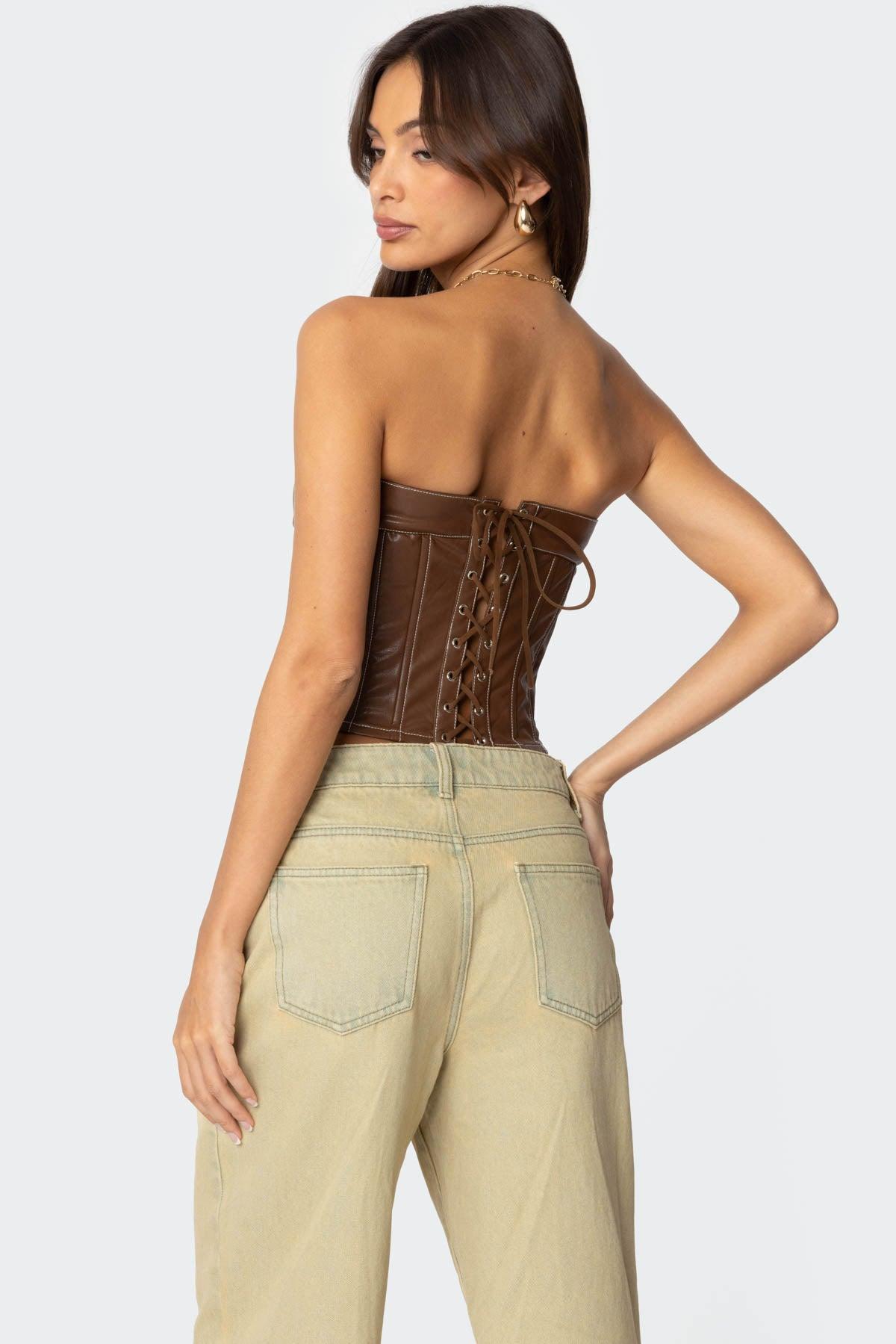 Moss Faux Leather Lace Up Corset Product Image