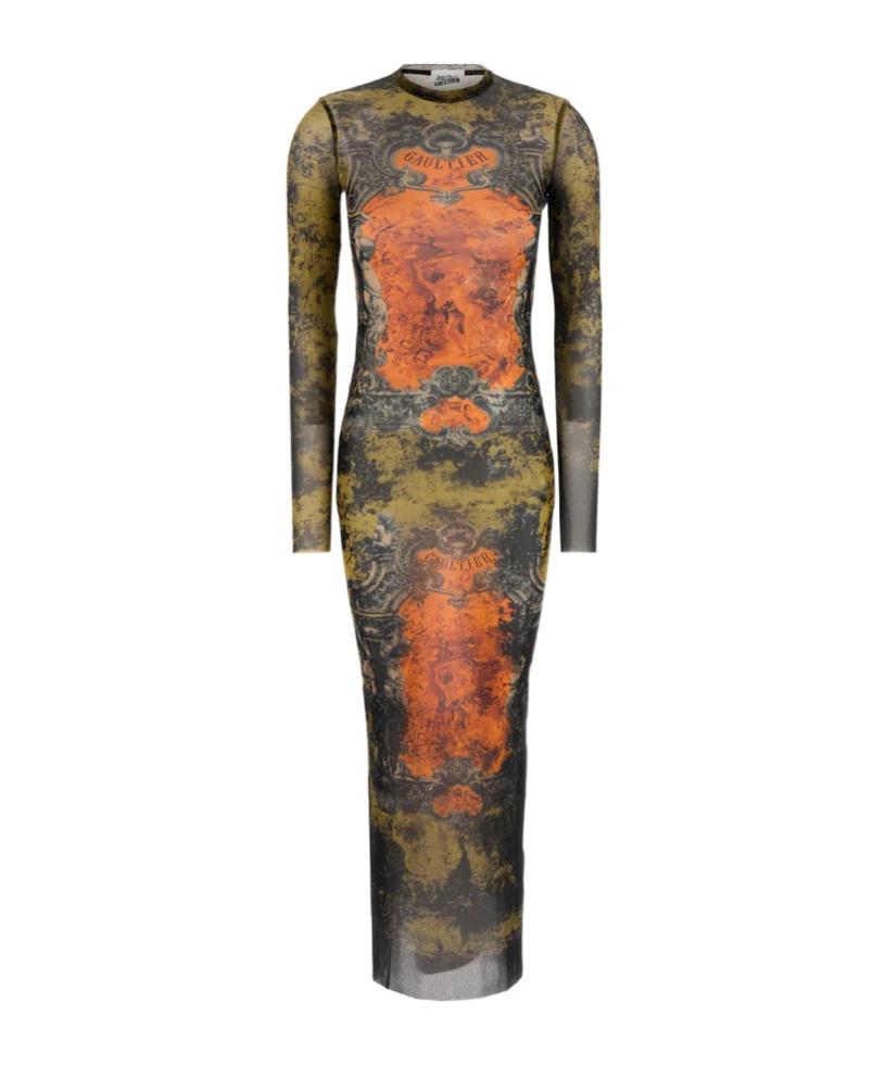 JEAN PAUL GAULTIER Graphic Print Full-length Dress With Long Sleeves In Black Product Image