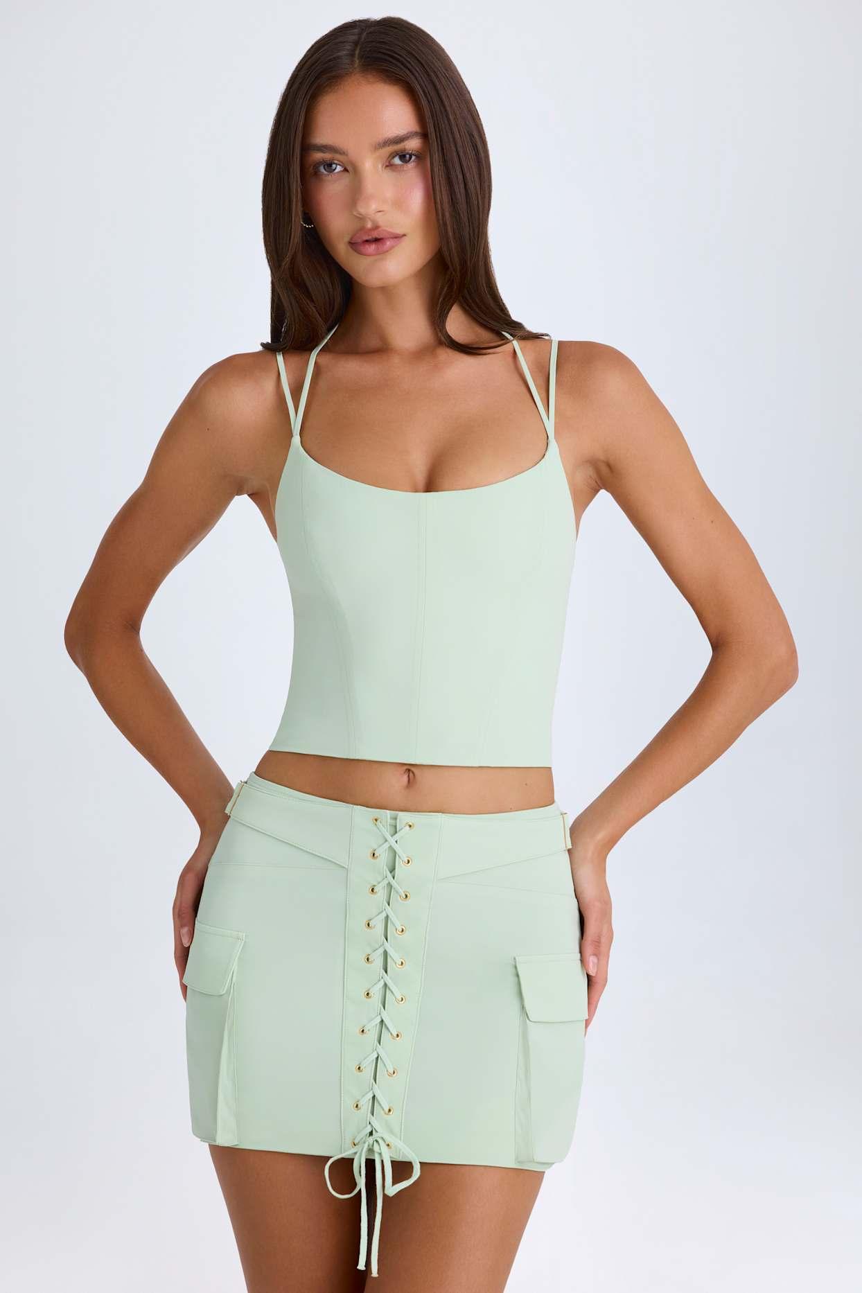 Lace-Up Micro Mini Skirt in Green Product Image