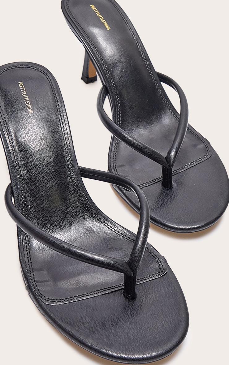 Black Pu Toe Thong Heeled Mules Product Image