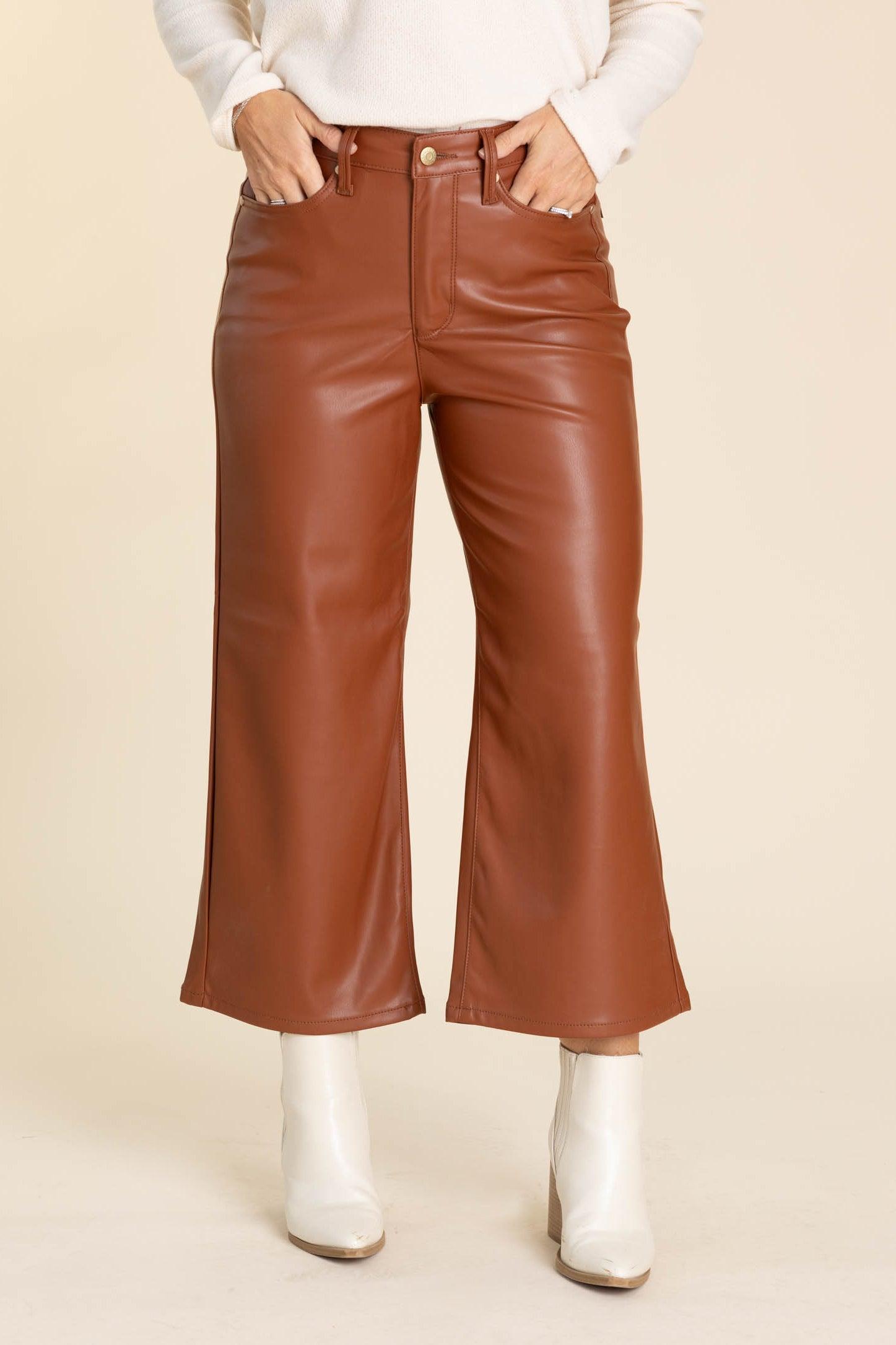Tummy Control Faux Leather Crop Pant Product Image
