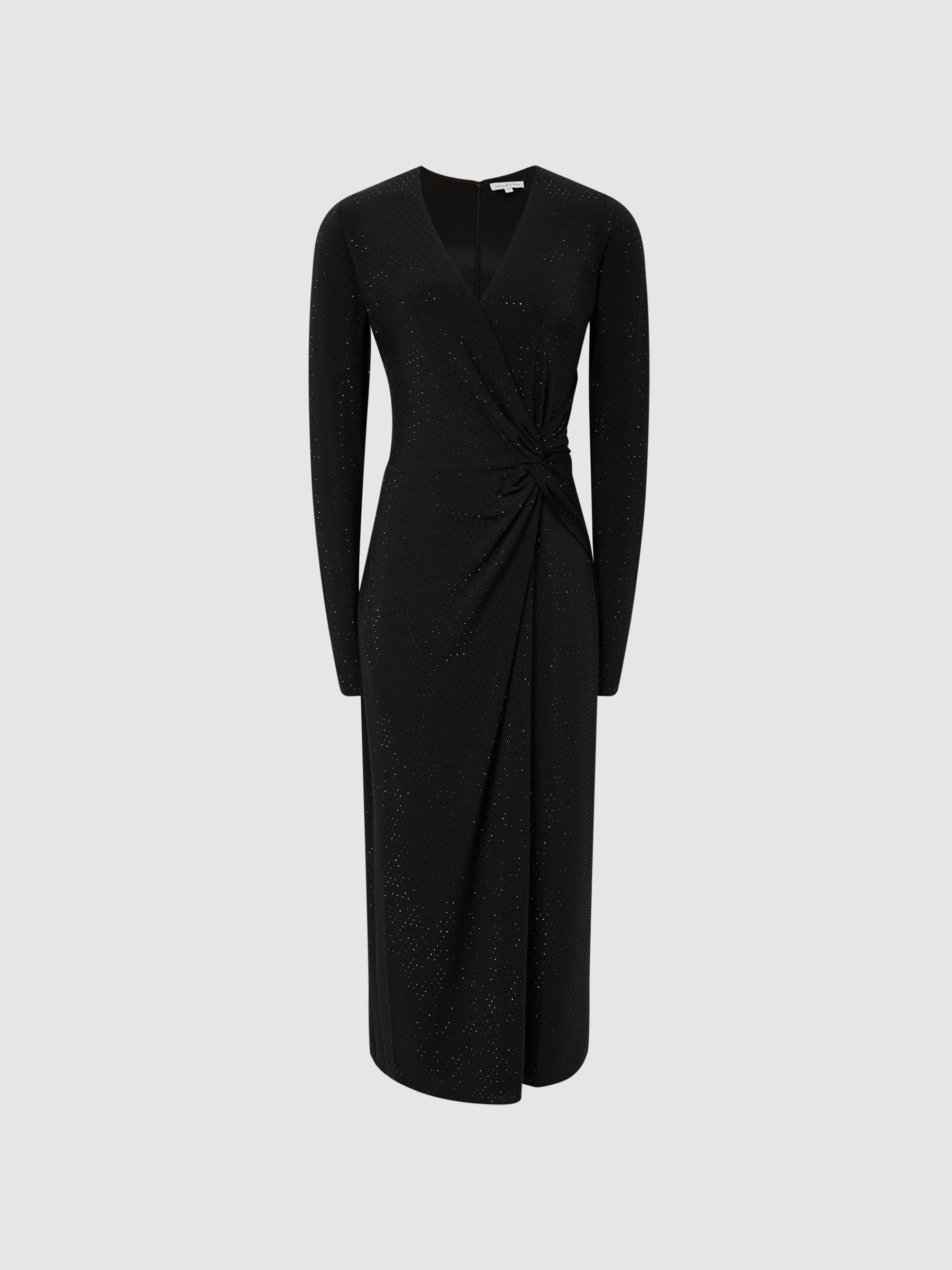 Halston Crystal Jersey Midi Dress in Black Product Image