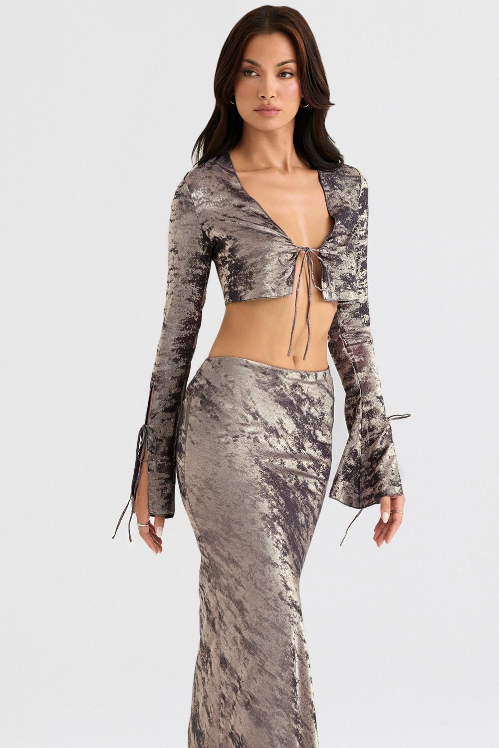 Giulia  pewter shimmer velvet satin top Product Image